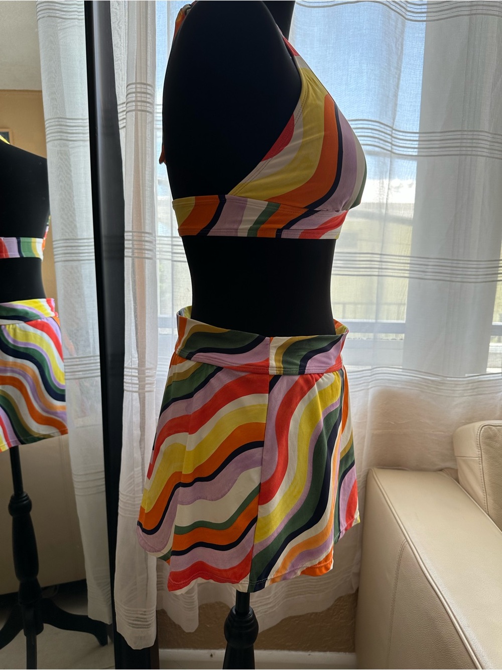 Anne cole 3 piece swimsuit set Raibow wave print -Bikini top swim skirt zip L/XL - Picture 6 of 16